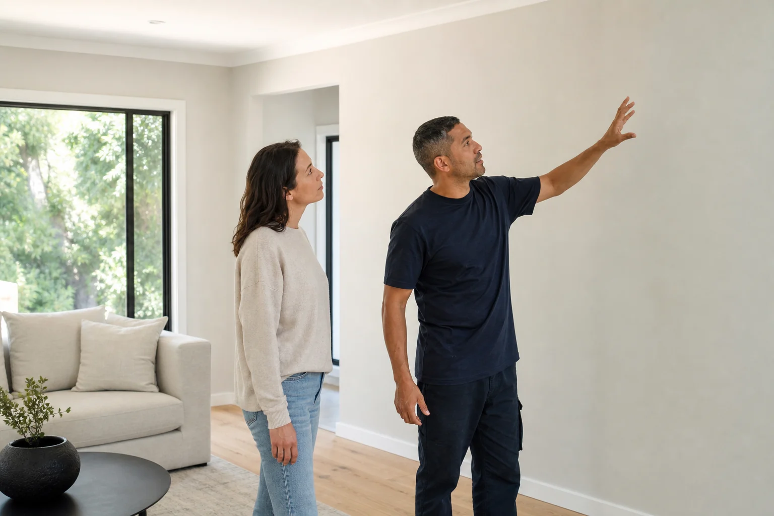 Painter and homeowner completing a final walkthrough